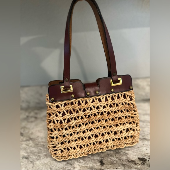 Vintage Borelli Straw and Leather Purse - Picture 2 of 11